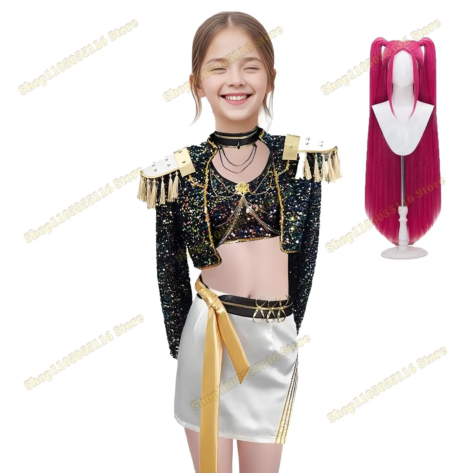 KPop Zoey คอสเพลย์ชุดวิกผมรองเท้าสีดําเสื้อร้องเพลงชุดเพลง-โปรโมชั่นเครื่องแต่งกายเด็กฮาโลวีนเล่นบทบาทชุด