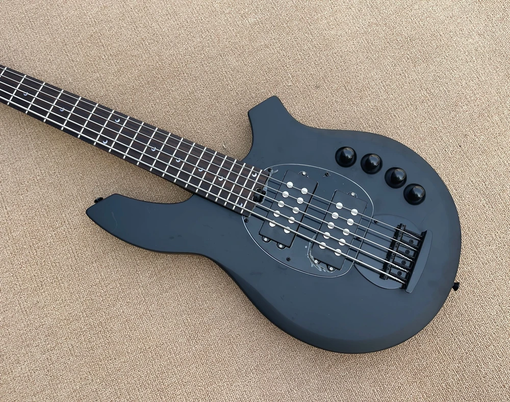 Flyoung 5 Strings Matte Black Electric Bass Guitar with OEM Logo,Humbucker Pickups,Offer Customize