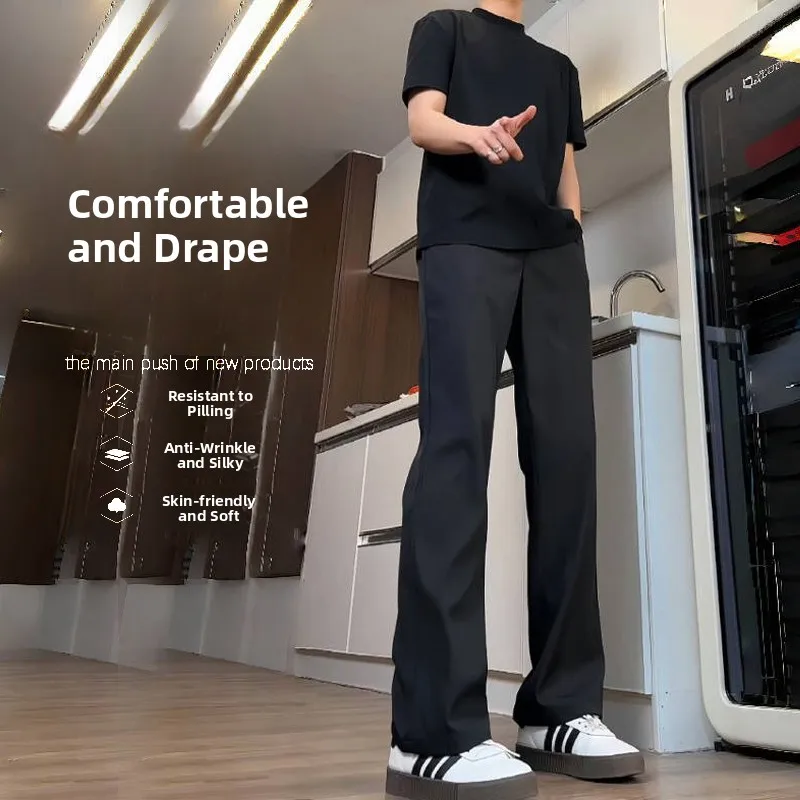 Neapolitan Men's Casual Pants High Waist Slim Fit Summer Thin Sle CleanFit Leisure Trousers Youthful Energy Straight Leg