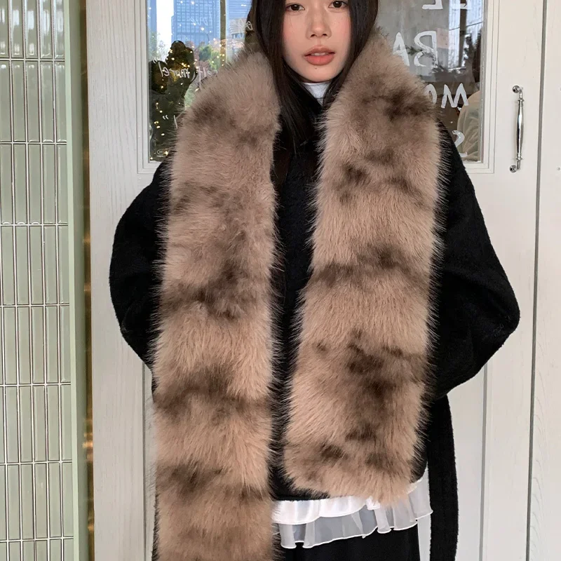 Y2K Sexy Faux Fur Scarfs Female Winter Lengthened Warm Cold Plush Neck Korean Cute Halo Neck Fur Collar Dress Cape Party Shawls