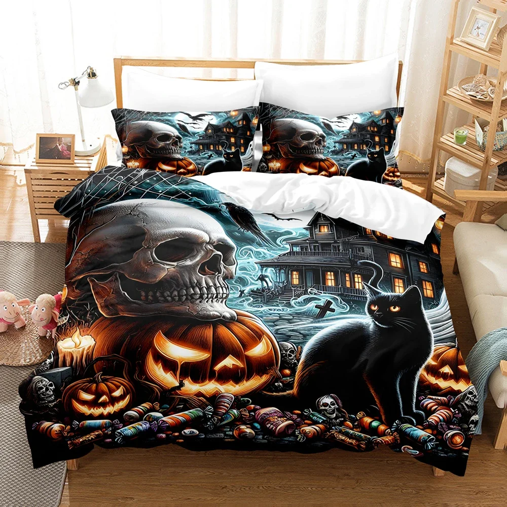 3D Printing Pumpkin Ghost (No Core)Suitable for Bedroom Duvet Cover Set Gift Holiday Halloween Decor Happy Halloween Bedding Set