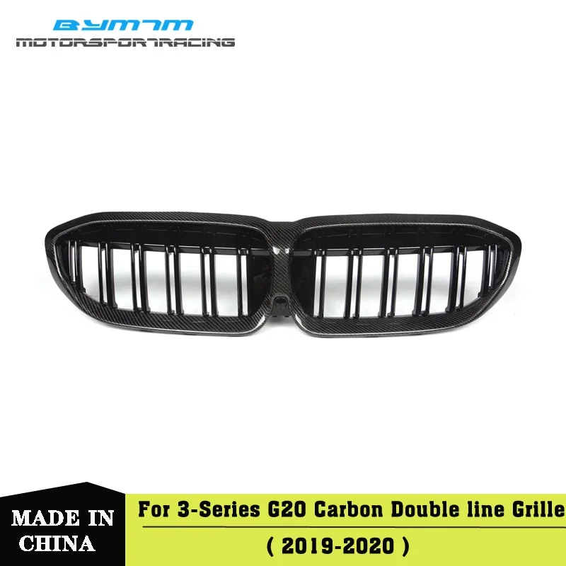 

Double line Car Styling Front Bumper Hood Kidney Dry Carbon fiber Grille Bumper For BMW 3 Series G20 G21 G28