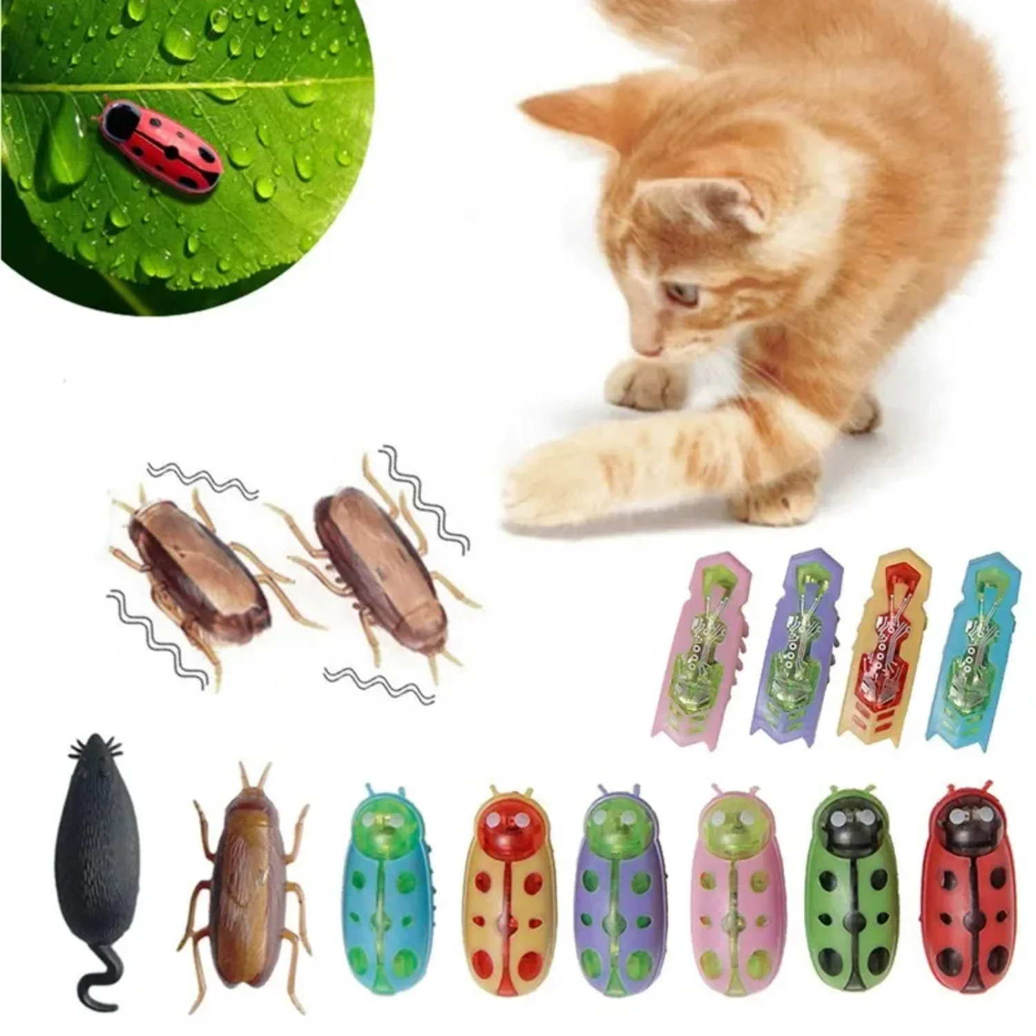 Funny  Bugs Catnip Toy Automatic Tunnel Mini Robot Bug Vibration Insect Toys  Cats Battery Operated Cockroach Ladybug Pet toy