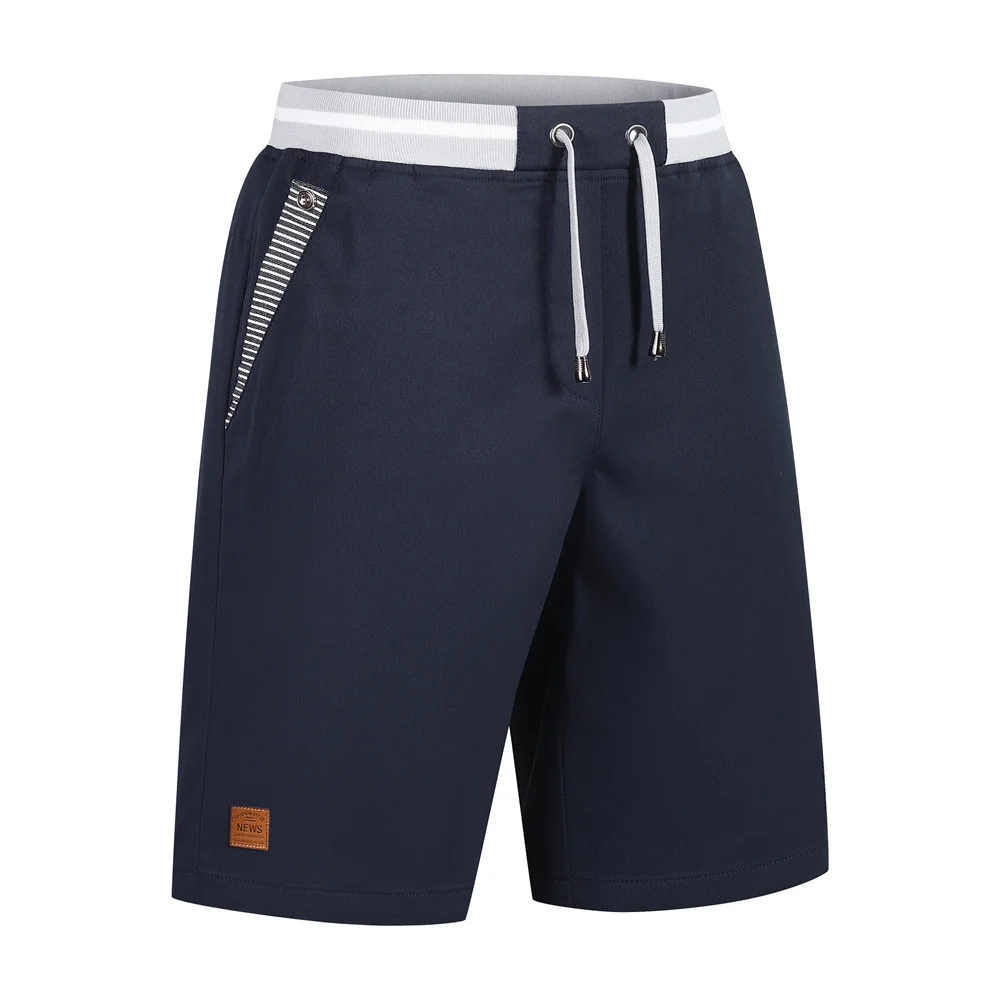 

New model Men Casual Shorts Elastic Waist Drawstring Stripe Pocket Contrast Waistband Summer Breathable Knee Length Short Pants