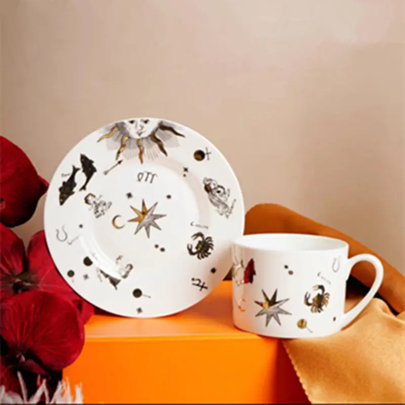 European Style Ceramic Coffee Mug With Saucer Palace Sun Cat Patten Afternoon Tea Cup Set Luxury Gift