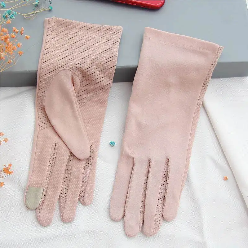 

Sun Protection Pure Cotton Thin Driving Gloves for Women Breathable Anti-Slip UV Protection Touch Screen Compatible White