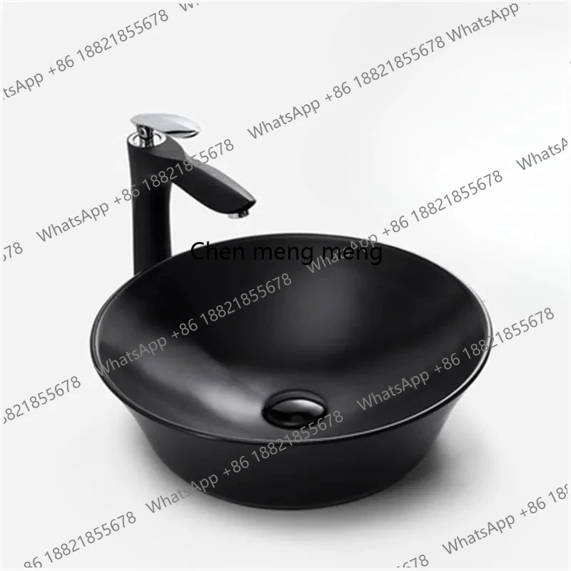 Black ceramic countertop basin, circular art bowl basin, washbasin with thin edges, Japanese style washbasin