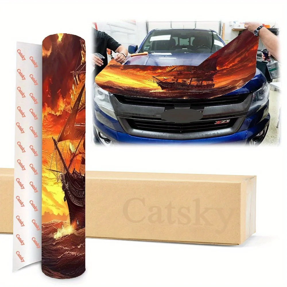 قوارب الشراعية عند غروب الشمس تغليف غطاء السيارة - زخرفة سيارة عالية الجودة ومتينة ومقاومة للماء، خارجيات سيارة مخصصة، حيوان P