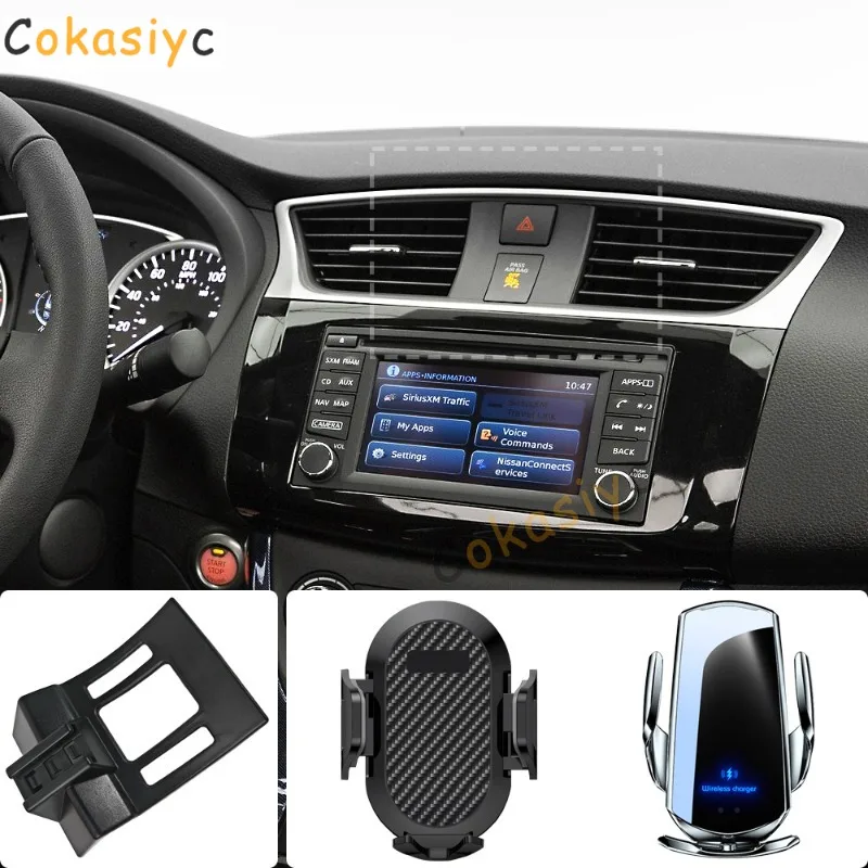 Suporte de Telefone para Carro para Nissan Sylphy B17 2012-2016 2017 2018 2019 Base de Fixação Especial com Carregamento Sem Fio