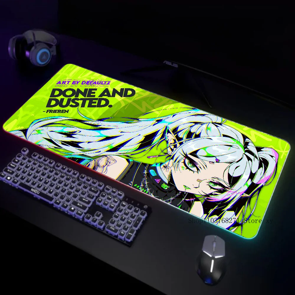 Frieren All Out Attack Mousepad XXL RGB Gaming Mouse Pads HD Black Gamer Accessories Large LED