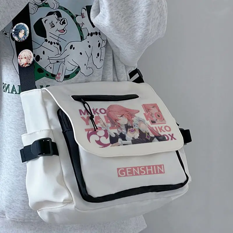 

Cute Genshin Impact Single Shoulder Crossbody Large Capacity Elementary School Girls Boys Yae Sakura Messenger Bag Casual Black