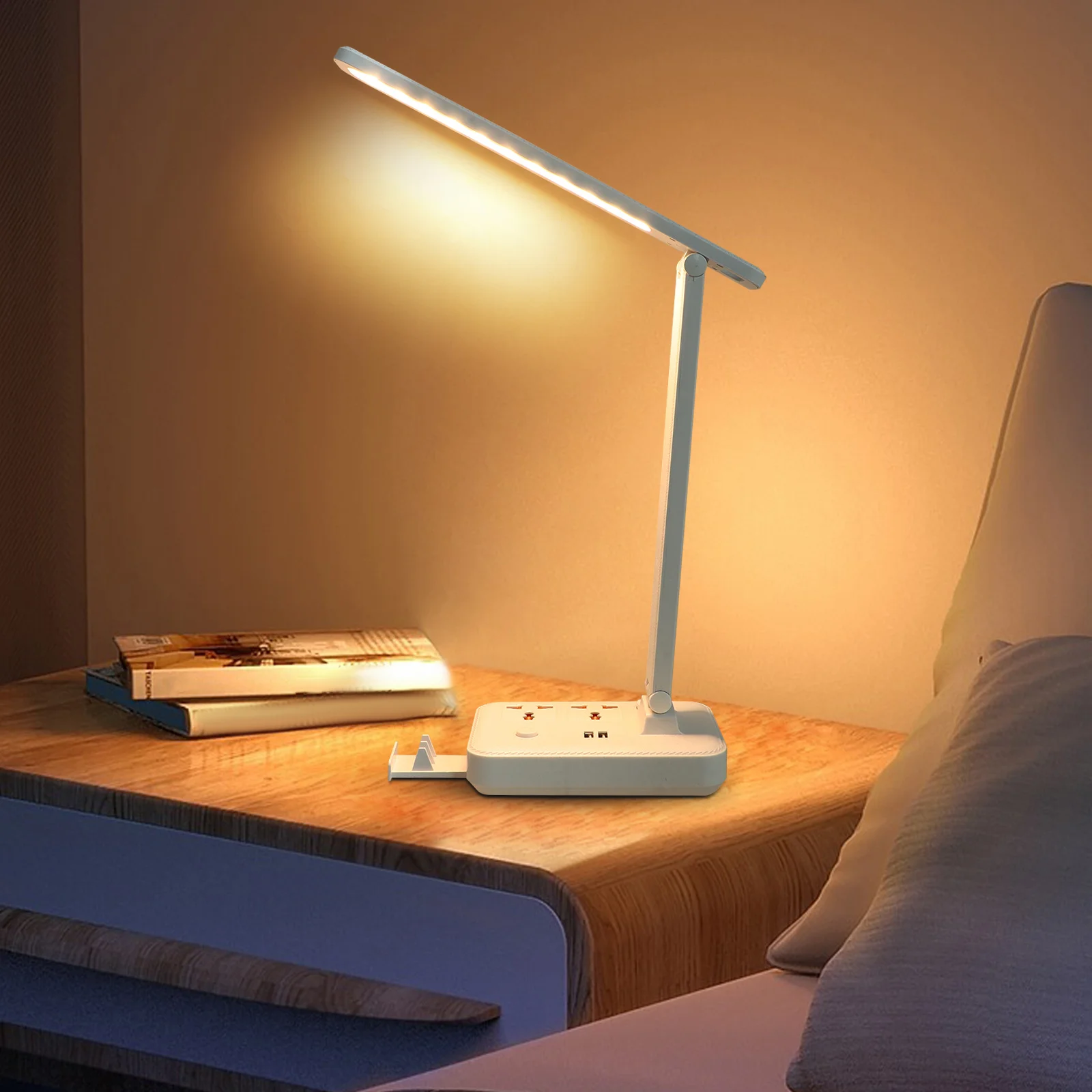 

Dimmable LED Desk Lamp Eye Protection Lamp USB Charging Port Outlet Adjustable Brightness Color Temperature for Home Office