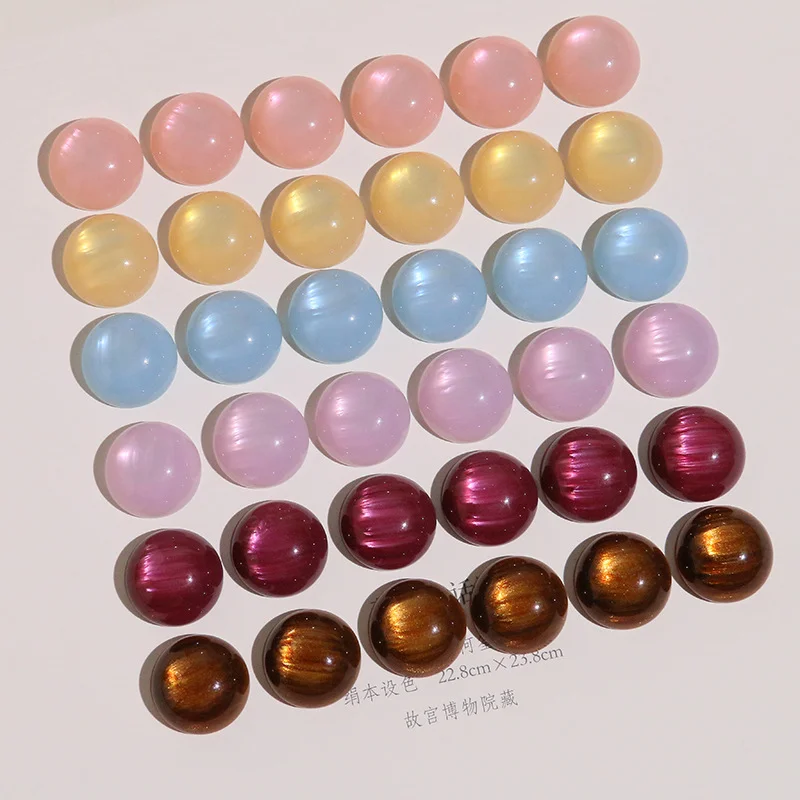 WFFNNKC 10-20PCS Retro Cat Eye Resin Half Round Flat Back Patch DIY Jewelry Making Accessories Hairpin Earrings Ring Ornament