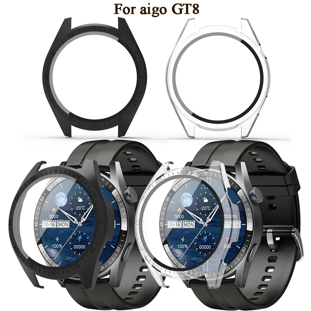 BEHUA 풀 커버리지 보호대 케이스, Aigo GT8 스마트워치 PC 커버 케이스, 강화 유리 필름 스크린 프레임 액세서리