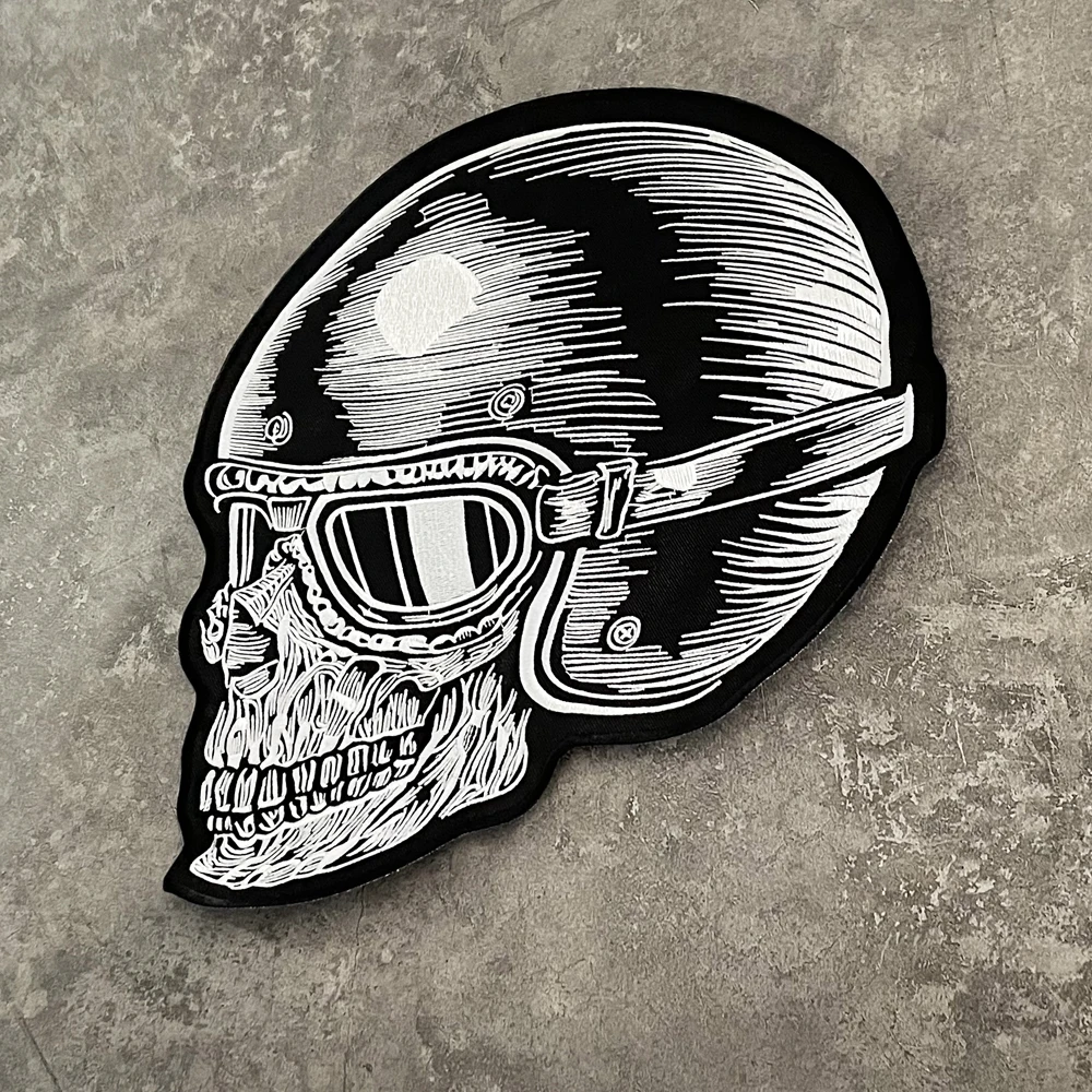 Helmet Skull And Skeleton Embroidery    Pacth Cloth  Motorcycle Knight  Leather Vest  Personalized Clothing Badge Hand Sewing