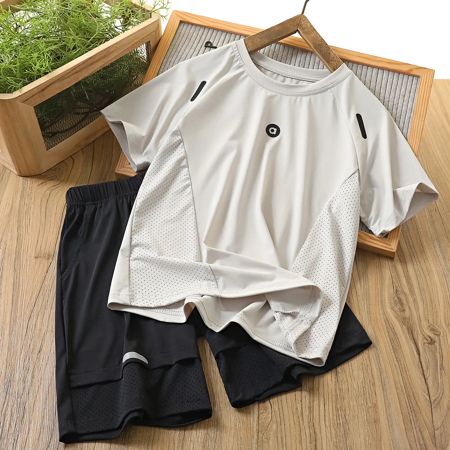 Ventilate Summer Boys Clothes Sets Kids Children's T-shirt + Shorts Cool Quick-drying Fabricc