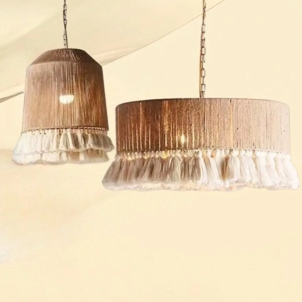 30/40cm Retro Hemp Rope Tassel Bedside Pendant Lights Creative Design Bohemian Hanging Lamps for Bedroom Balcony Decor Lighting
