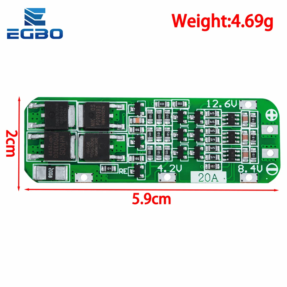 5PCS 3S 20A Li-ion Lithium Battery 18650 Charger PCB BMS Protection Board For Drill Motor 12.6V Lipo Cell Module 64x20x3.4mm