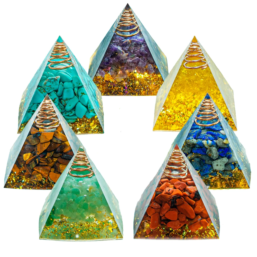 1.57inch Natural Crystal Pyramid Energy Quartz Amethyst Reiki Healing Crystal Chakra Resin Pyramid Meditation Tool Home Decor