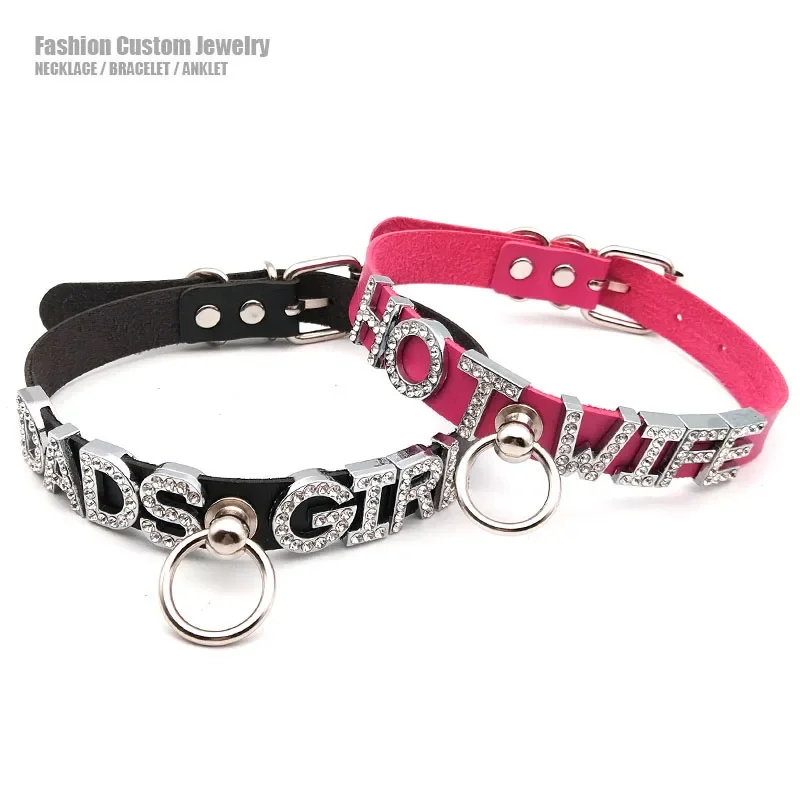 New Customized Letters Leash Hoop Collar Choker Necklace Women Men Daddy Hotwife Cosplay Hook Chocker Jewelry Sexy Toys