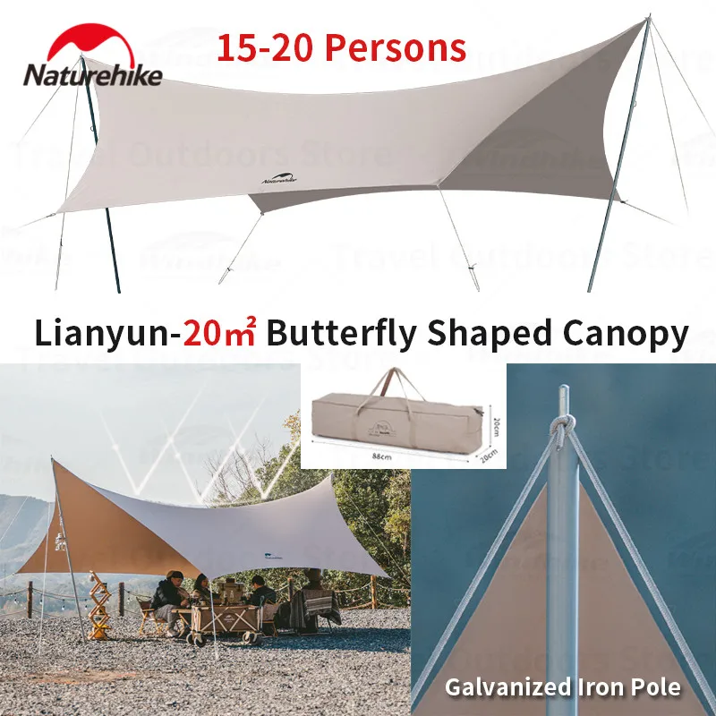 Naturehike 20㎡ Butterfly Sun Shelter Portable Large Pergola 8-10 Persons Family Outdoor Camping Picnic Sunscreen Canopy UPF50+