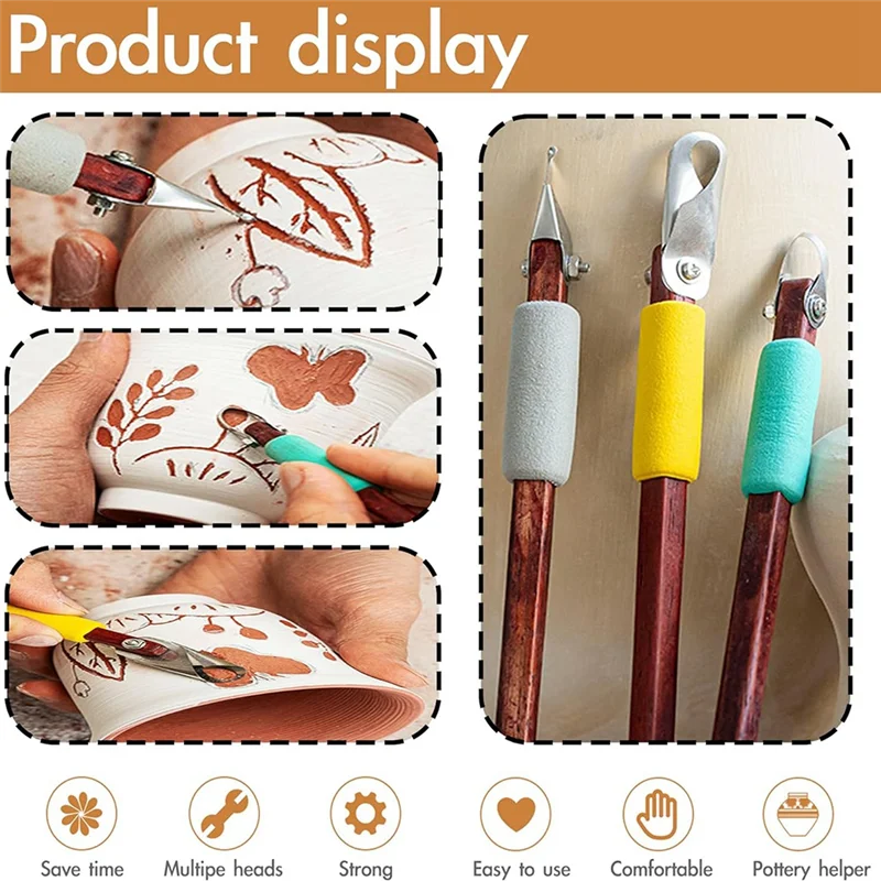 A44F-Clay Pottery Sculpting Tools Set Pottery Clay Sculpture Caving Scraper Craft Modelling Tools