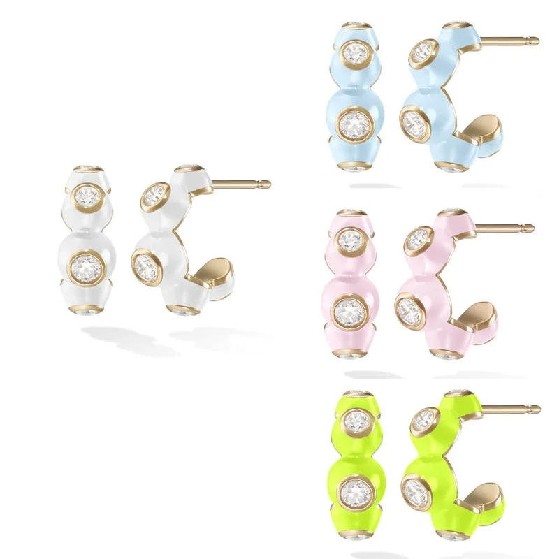 Gold Color Pastel Enamel Colorful Summer Jewelry Geometric Round CZ Dot Circle Hoop Earring For Women Girl