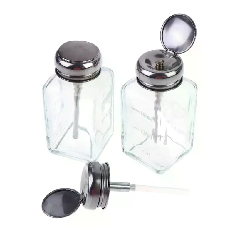 Nail Storage Refillable Glass Bottles Empty Liquid Press Pump Dispenser Nail Art Polish Remover Cleaner Makeup Manicure Tools