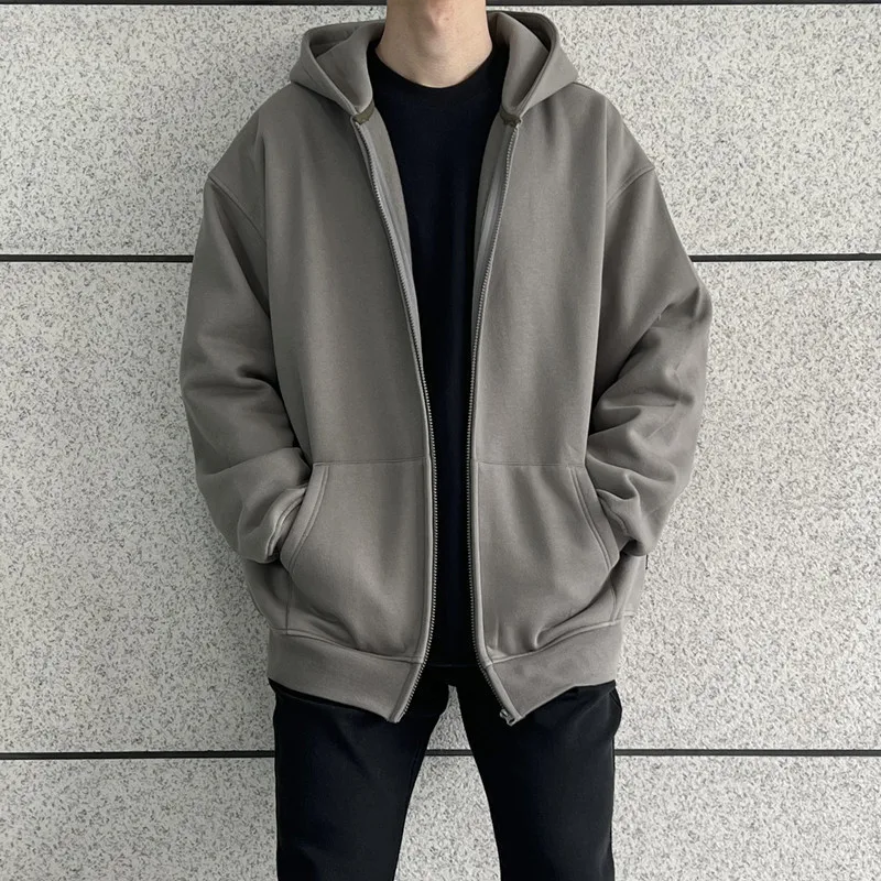 Men's cardigan dark gray hoodie autumn edition Korean versatile casual hooded clothes loose student sports jacket