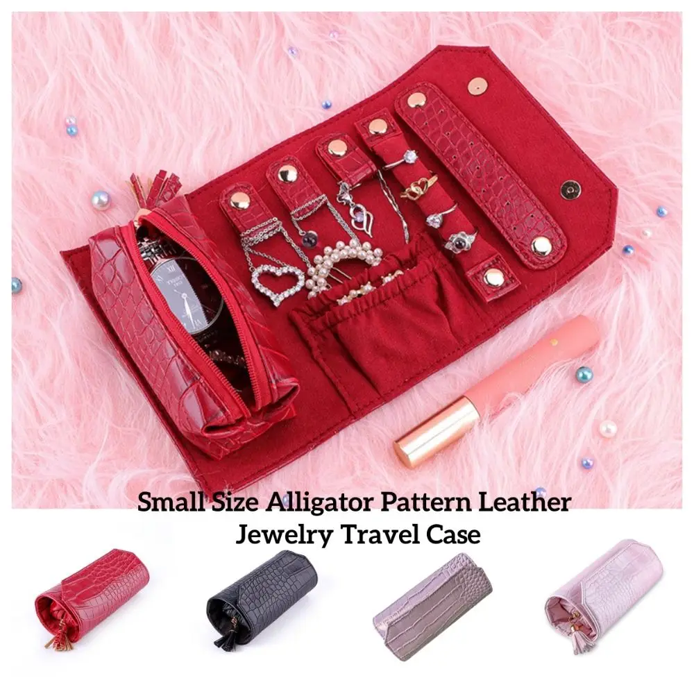 

Alligator Pattern Leather Jewelry Case Large Capacity Detachable Travel Jewelry Organizer Ring Earrings Anti Bumping