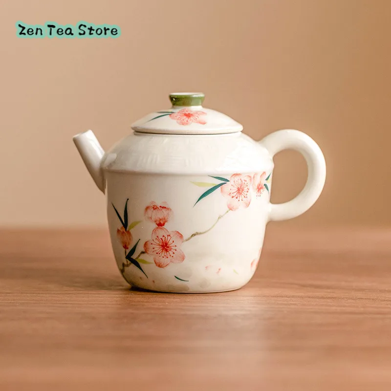 Hand-painted Peach Blossom Rising Pot Grass Wood Ash Single Kung Fu Tea Teapot Single Pot Small Capacity Ceramic Teapot