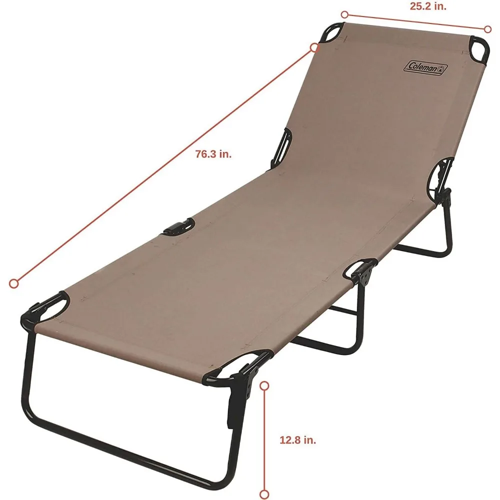 Outdoor Folding Cot, Strong Steel Frame Supports Campers up to 6ft 2in or 225lbs, 4 Back & 2 Foot Positions Folds