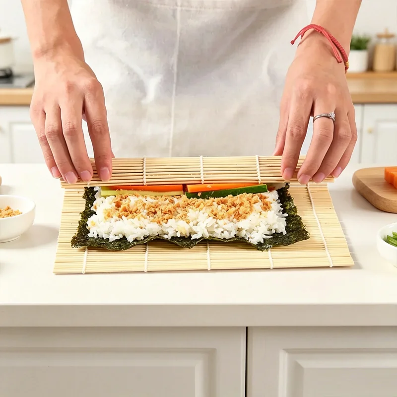 Esterilla de Bambú para Sushi, Utensilio de Cocina Antiadherente para Hacer Rollos de Arroz con Algas Marinas
