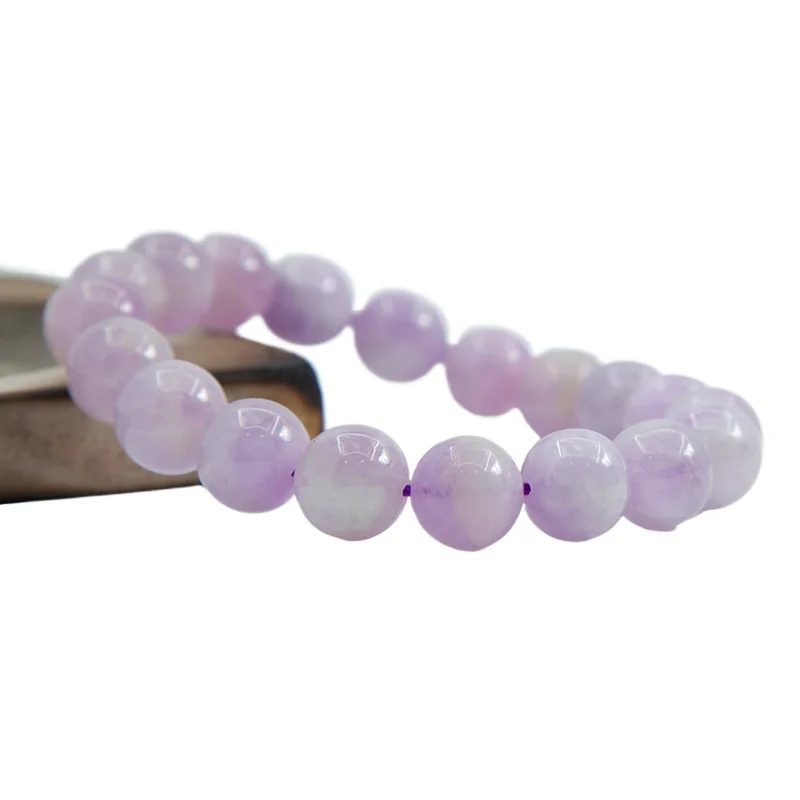 Natural Kunzite Round Beaded Bracelet, Icy Translucent Taro Purple Gemstone Bracelet, Calming Energy Crystal Jewelry for Women