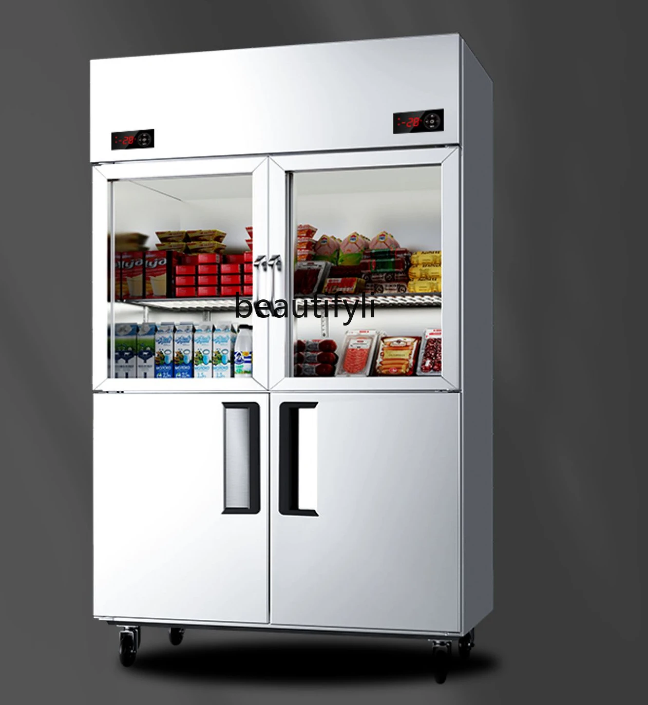 Commercial Four-Door Freezer Glass Door Refrigerated Kitchen Freezer Six-Door Barbecue Shop Ordering Display Cabinet