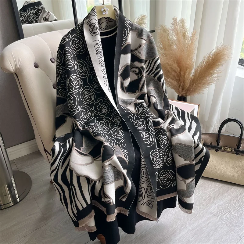 Thick Cashmere Blanket Women Scarf Warm Pashmina Shawl Winter Wraps Bufanda Print New Design Poncho Echarpe Female 2024