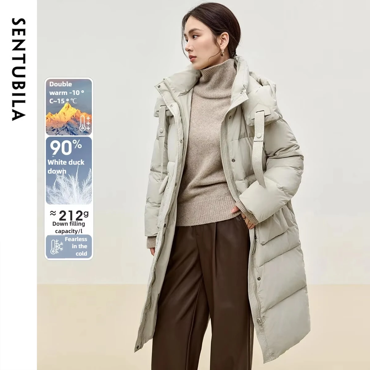 

SENTUBILA Women's Hooded Down Jacket Long Warm Loose Fit Puffer Jacket Pocket 2025 Winter Casual Elegant Female Tops W44Y56067