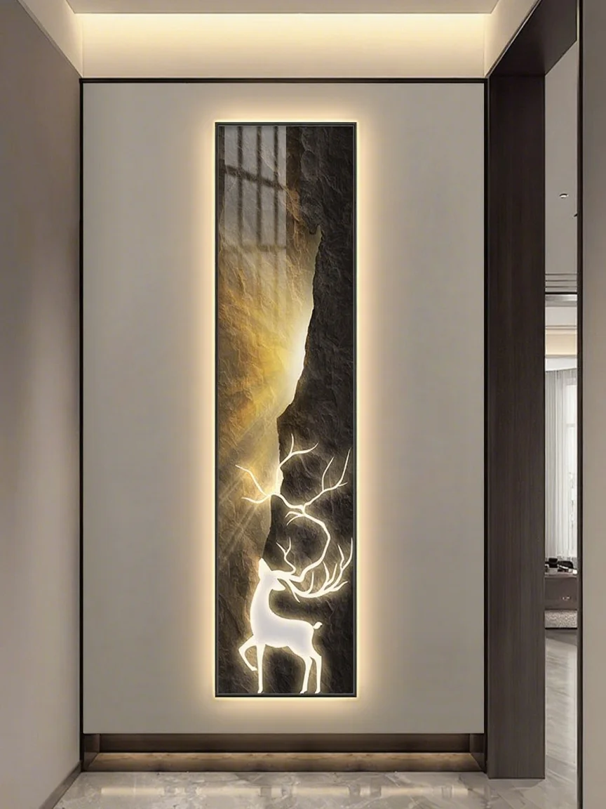 High End Entrance Decoration Painting Vertical Version Narrow Strip Hanging Painting Grand Entrance Door Corridor Mural Lamp