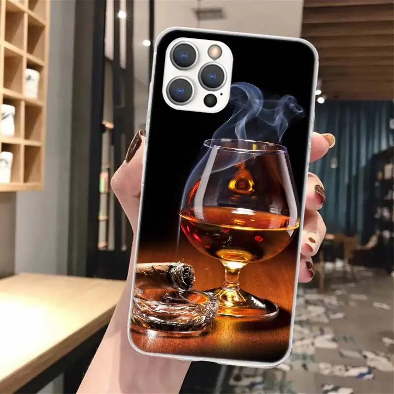 Cigar Whiskey Ice Drink Soft Phone Case For iPhone 16 15 14 13 12 11 Pro Max X XR XS 7 Plus 8 + SE 2020 Pattern Customized Cover