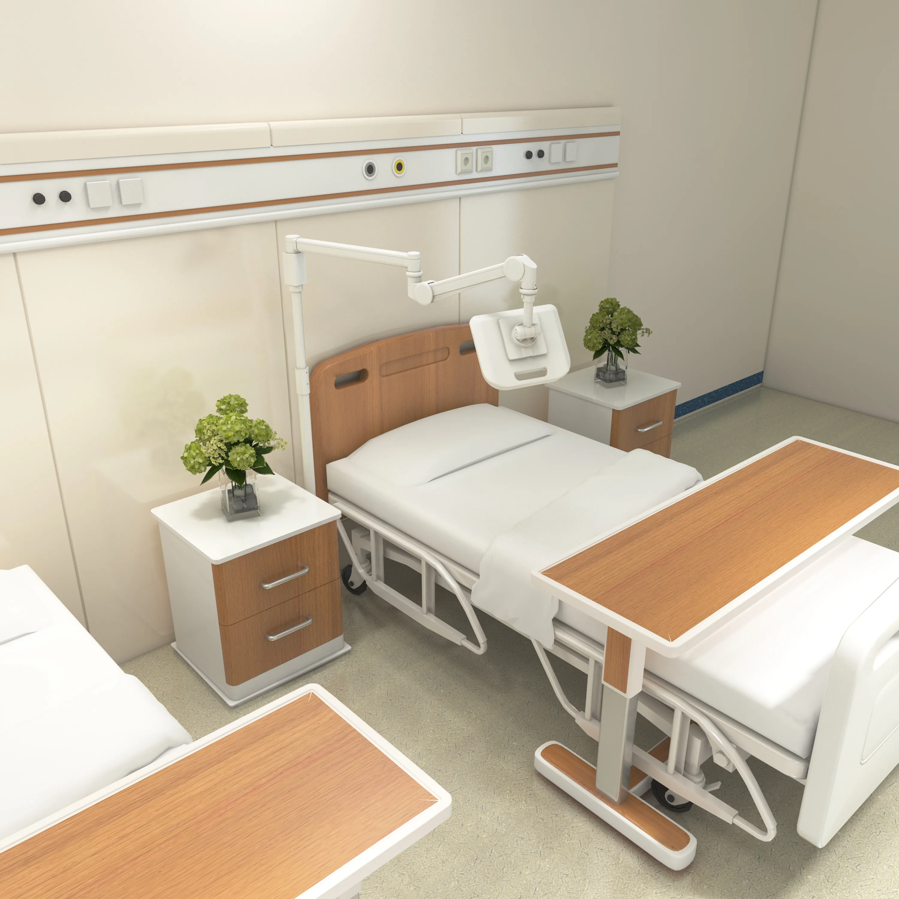 White Height Adjustable Medical Mobile Floor Stand With Long Flexible Arm TV Mounts & Carts