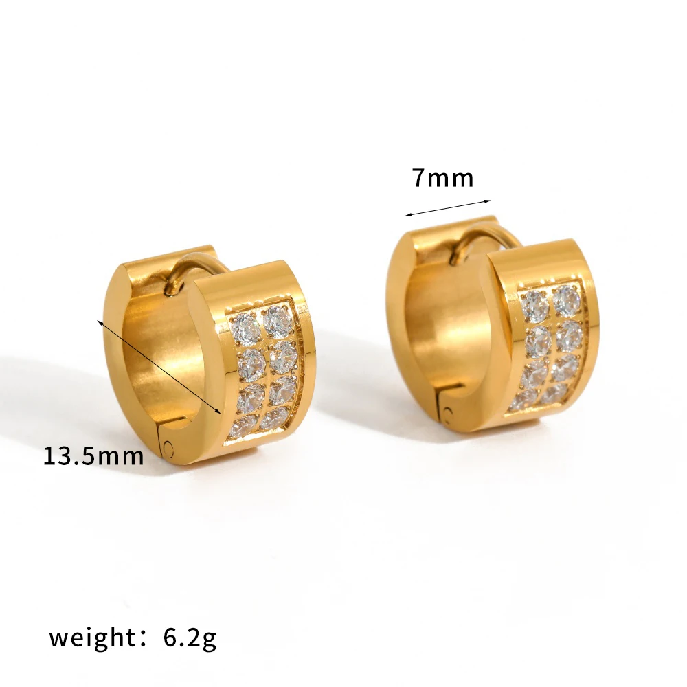 18K Gold Plated Stainless Steel Cubic Zirconia Round Huggie Hoop Earrings Fashion Jewelry for Women Daily Party Accessory