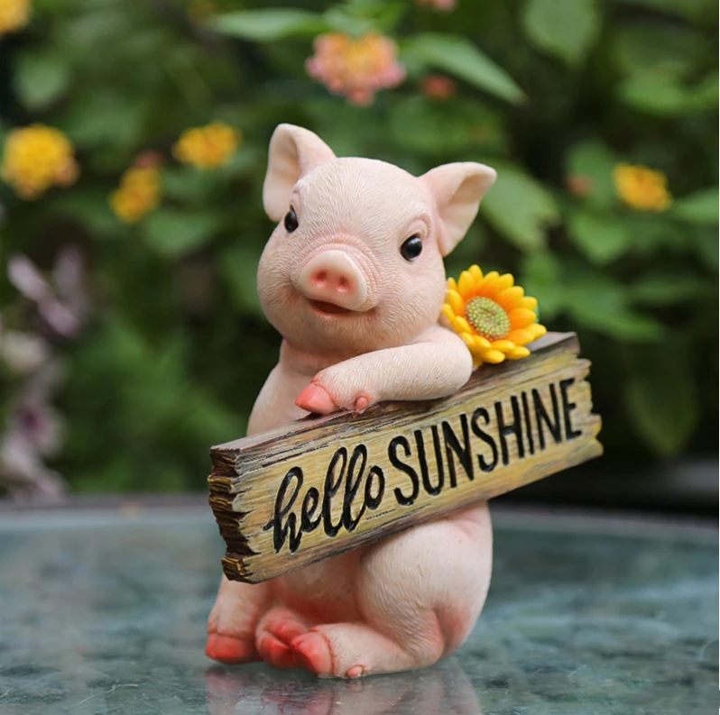 

American Creative Piggy Welcome Card Resin Ornaments Outdoor Garden Villa Sculpture Crafts Courtyard Lawn Figurines Decoration