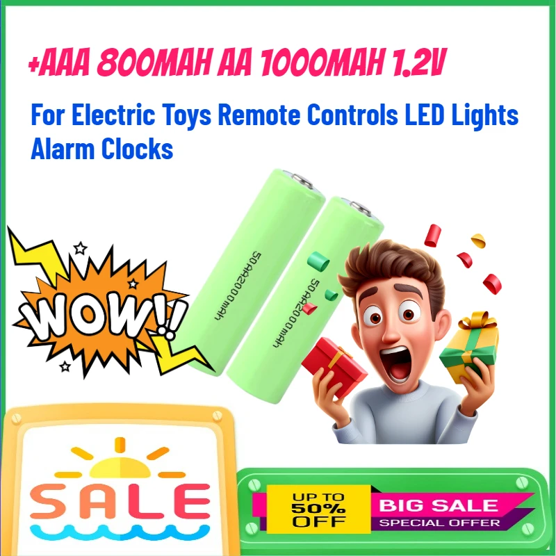 

+AAA 800mAh AA 1000mAh 1.2V NI-MH Rechargeable Batteries for Electric Toys Remote Controls LED Lights Alarm Clocks