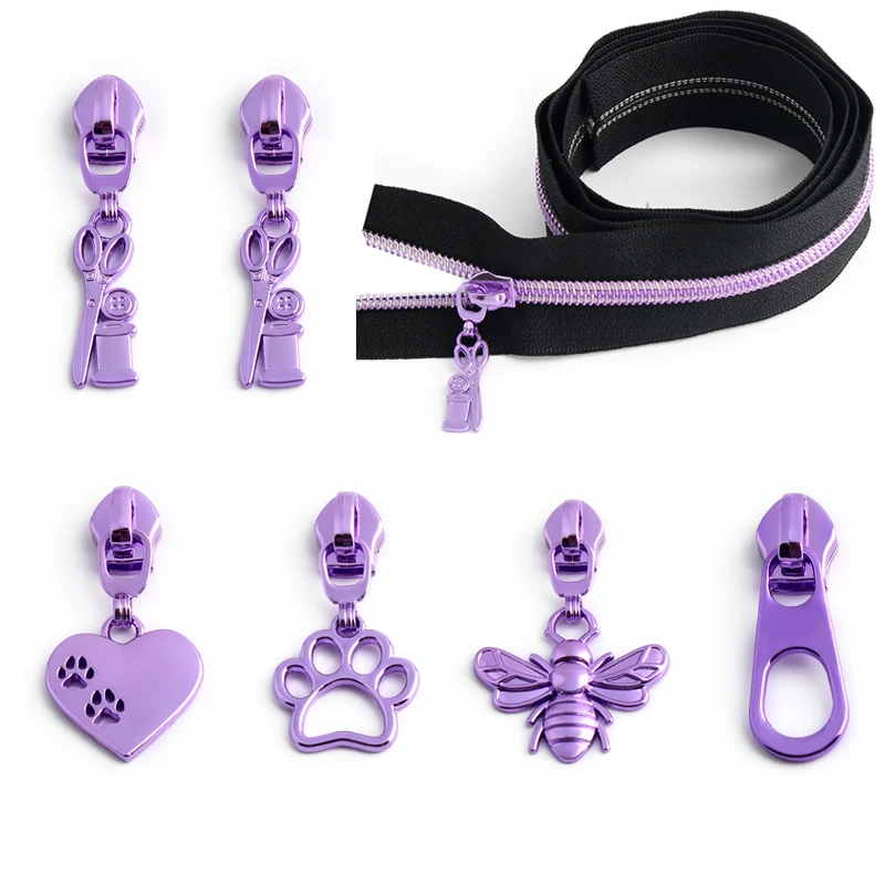 5PCS purple bag clothes simple detachable pull tab clothing zipper seal bag sewing zipper pull DIY handmade supplies