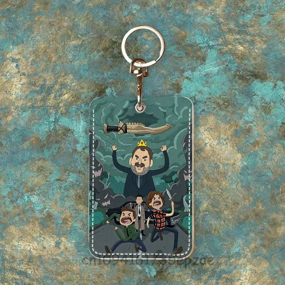 حافظة بطاقات الوصول المخصصة من Sam and D-Dean W-Winchester حافظة بطاقات جلدية سلسلة مفاتيح حلقة رئيسية حافظة بطاقات النقل هدايا