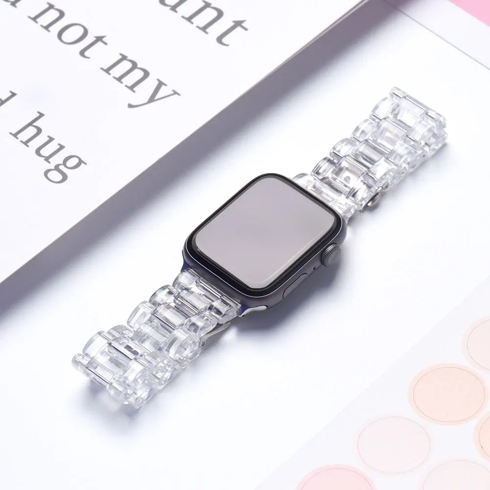 Resin Watch strap for apple watch 40mm band 42 38mm correa candy steel for iwatch series 8 7 6 SE 5 4 40mm 41MM 45MM 49MM Ultra