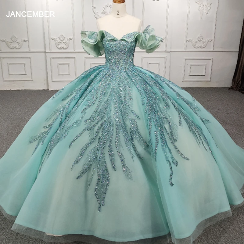 New Light Green Quinceanera Dresses Ball Gown 2024 Vestidos De 15 Anos Tulle Flowers Off Shoulder Party Dress Back Bow DY9986