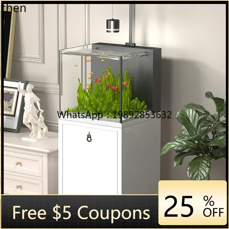 

ZZ Fish Tank Living Room Small Ultra-clear Glass Goldfish Tank Aquarium Floor-standing No Water Change Needed Fish