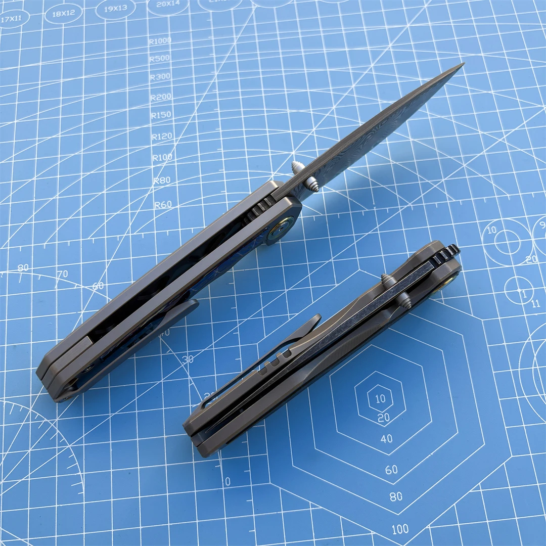 다마스커스 스틸 접이식 나이프 팀아스커스 핸들 수집품 캠핑 아웃도어 사냥 나이프 낚시 EDC 방어 도구 선물