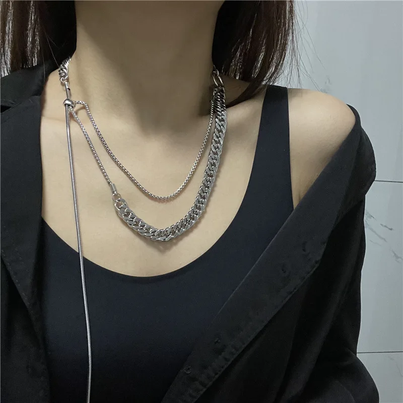 

Trendy Women's Multi Layer Chain Necklace European American Ins Style Small Batch Design Classy Long Locket Chain for Sweaters